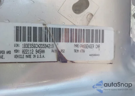 2002 Dodge Neon Sxt z USA, uszkodzony, nr VIN 1B3ES56CX2D594219